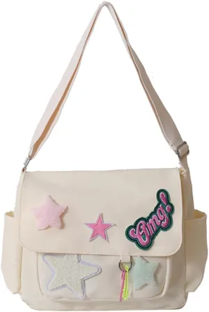Star Y2k Messenger Bag Cute Canvas Crossbody Bag Kawaii Satchel Bag For Women Aesthetic Multipocket Shoulder Bag