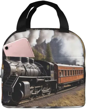 Steam Locomotive Train Lunch Bag for Women Men Reusable Lunch Tote Bags Insulated Lunch Box Leakproof Meal Bag Large Capacity Cooler Food Containers for Work Travel Outdoor
