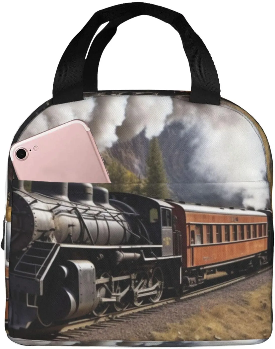 Steam Locomotive Train Lunch Bag for Women Men Reusable Lunch Tote Bags Insulated Lunch Box Leakproof Meal Bag Large Capacity Cooler Food Containers for Work Travel Outdoor
