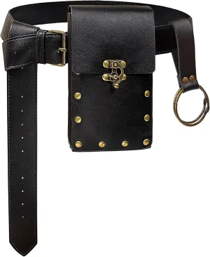 Steampunk Fashion Waist Bag Fanny Pack Belt Pouch Phone Purse Festival Medieval Renaissance Costume Retro Cosplay Accessory (1-Black)