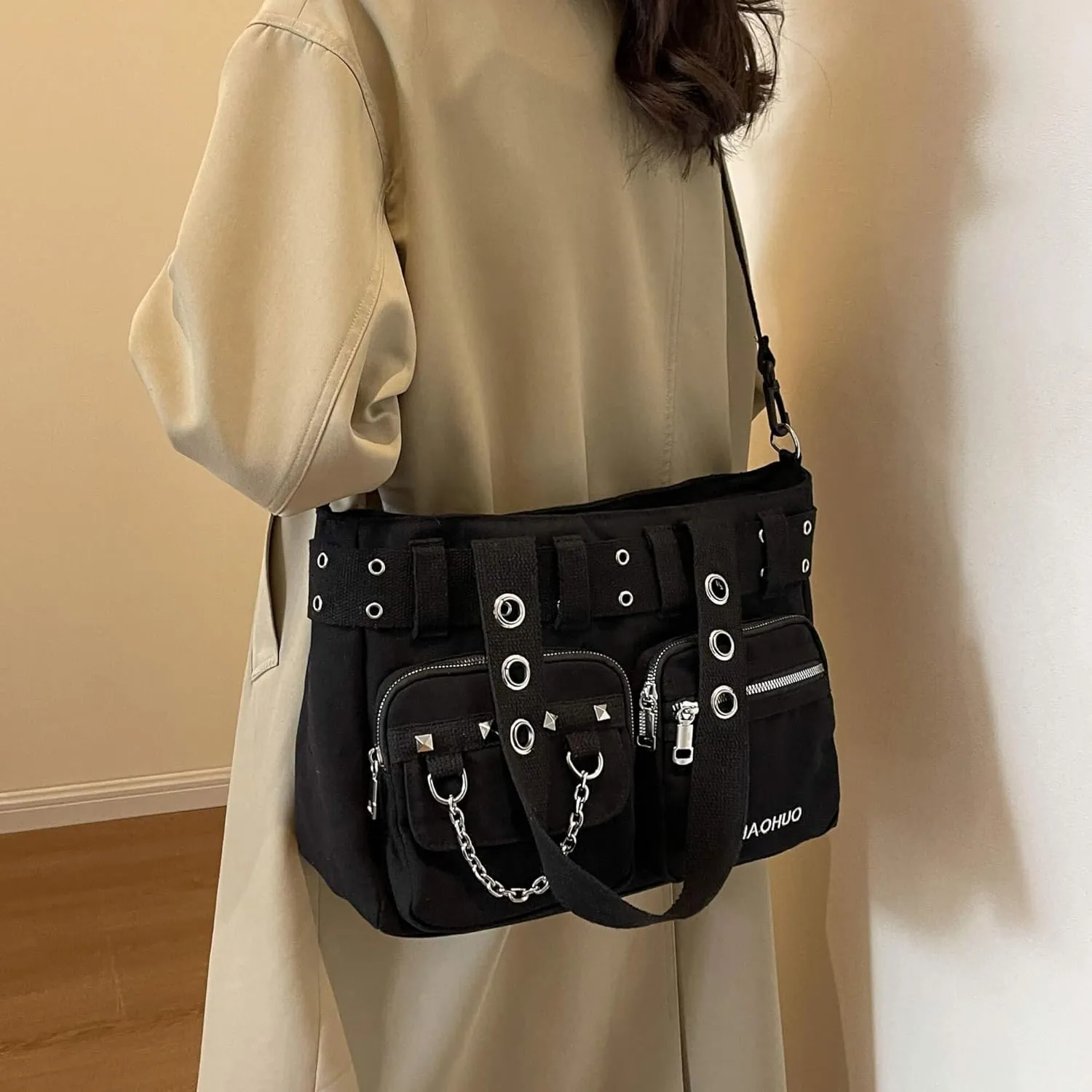 Steampunk Goth Messenger Bag, Fashion Punk Gothic Shoulder Bag