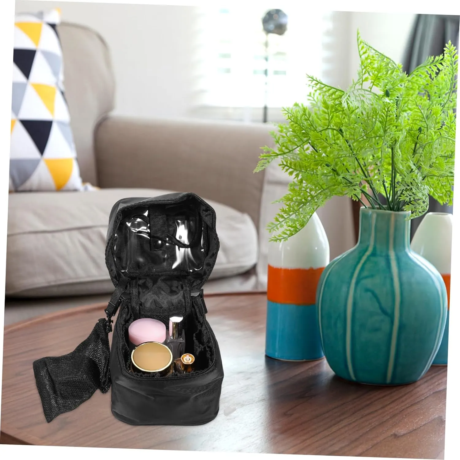 Storage Bag Cosmetic Bag Travel Makeup Bag Large Make up Bag Travel Organizer Portable Girl, Black, 18x14cm
