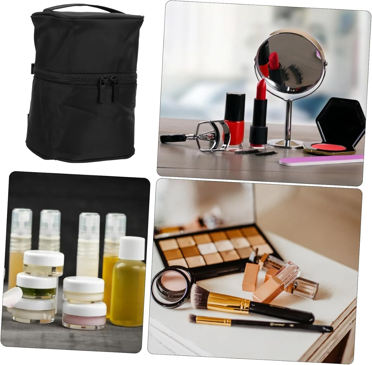 Storage Bag Cosmetic Bag Travel Makeup Bag Large Make up Bag Travel Organizer Portable Girl, Black, 18x14cm
