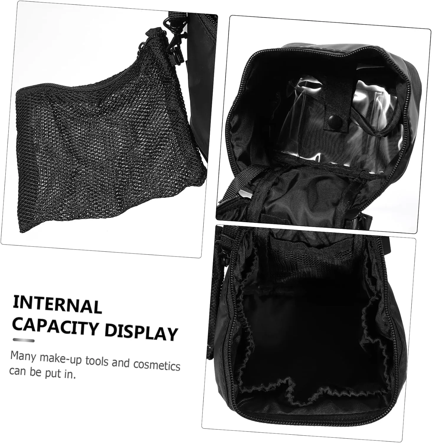 Storage Bag Cosmetic Bag Travel Makeup Bag Large Make up Bag Travel Organizer Portable Girl, Black, 18x14cm