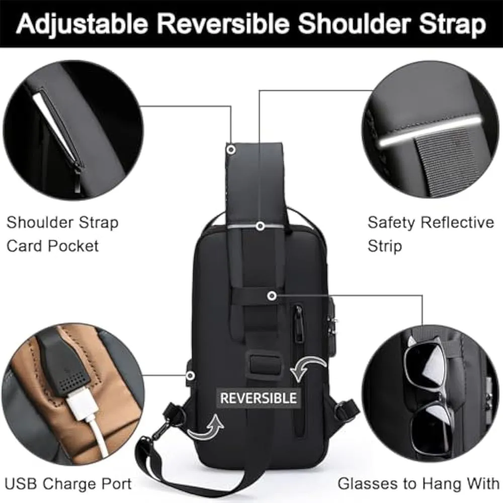 Streamline Anti-Theft Sling Bag, Anti-Theft Crossbody Charging Bag with USB Port,for Traveling, Sporting, Cycling