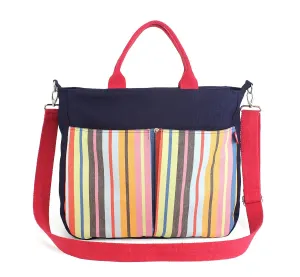 Striped Bag Fashion Tote Canvas Bag Handbag Colorful Cotton Strap Handle Pocket Bag Gift For Her Bridesmaids Church Bag Sturdy Diaper Bag