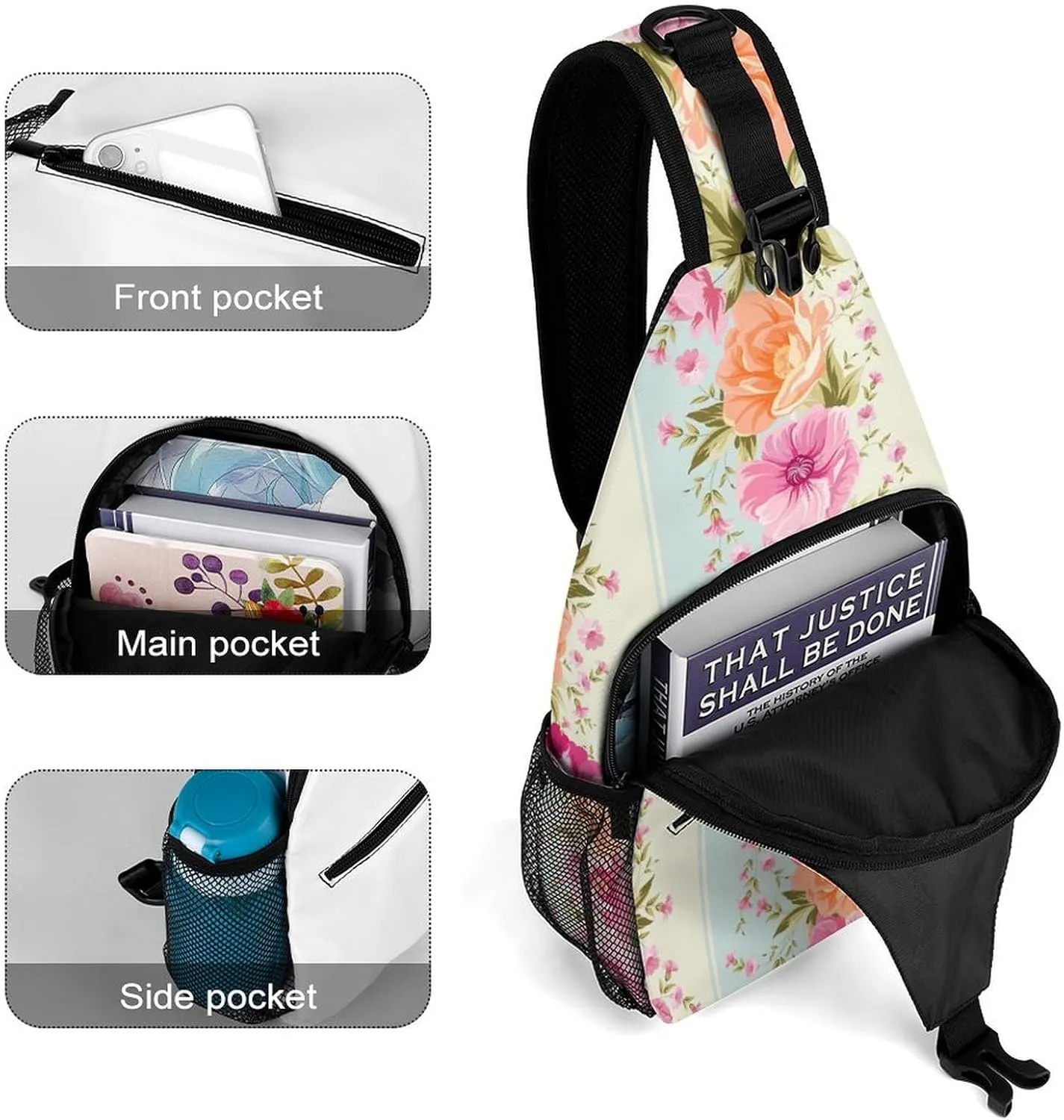 Striped-cute-flowers Sling Bag Crossbody Backpack for Men Women Chest Bag For Travel Hiking Cycling Camping