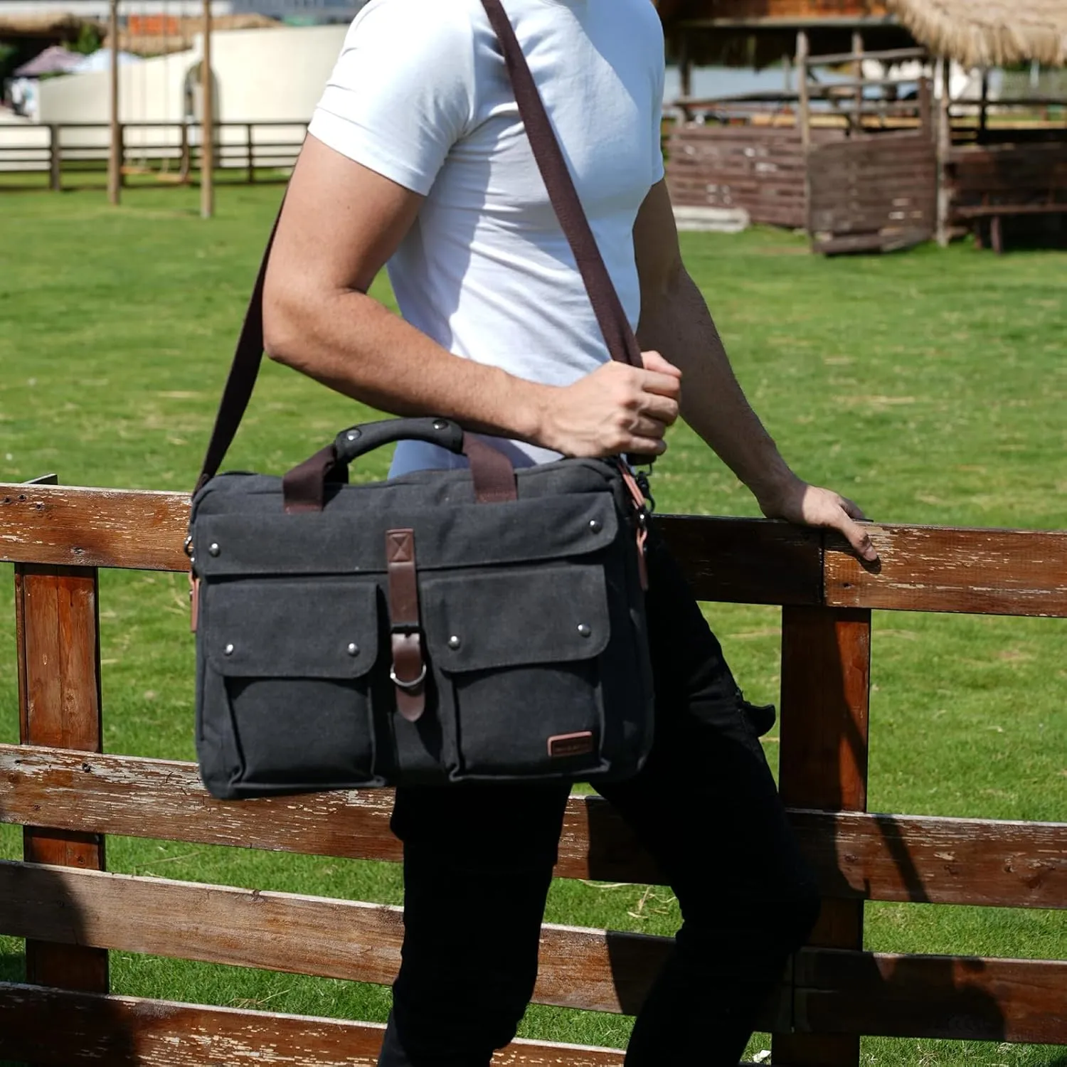 Stylish 17 inch Canvas Laptop Bag Messenger Bag Briefcase Vintage Crossbody Shoulder Bag Military Satchel for Men BC-07