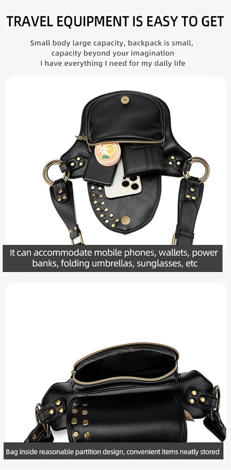 Stylish Leaf Design Waist Bag for Festivals, Travel, and Street Style, PU Leather Crossbody Belt Bag with Adjustable Strap, Steampunk Fanny Pack for Women and Men, Red