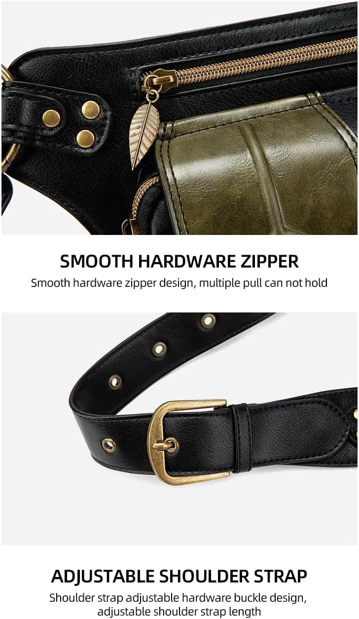 Stylish Leaf Design Waist Bag for Festivals, Travel, and Street Style, PU Leather Crossbody Belt Bag with Adjustable Strap, Steampunk Fanny Pack for Women and Men, Red