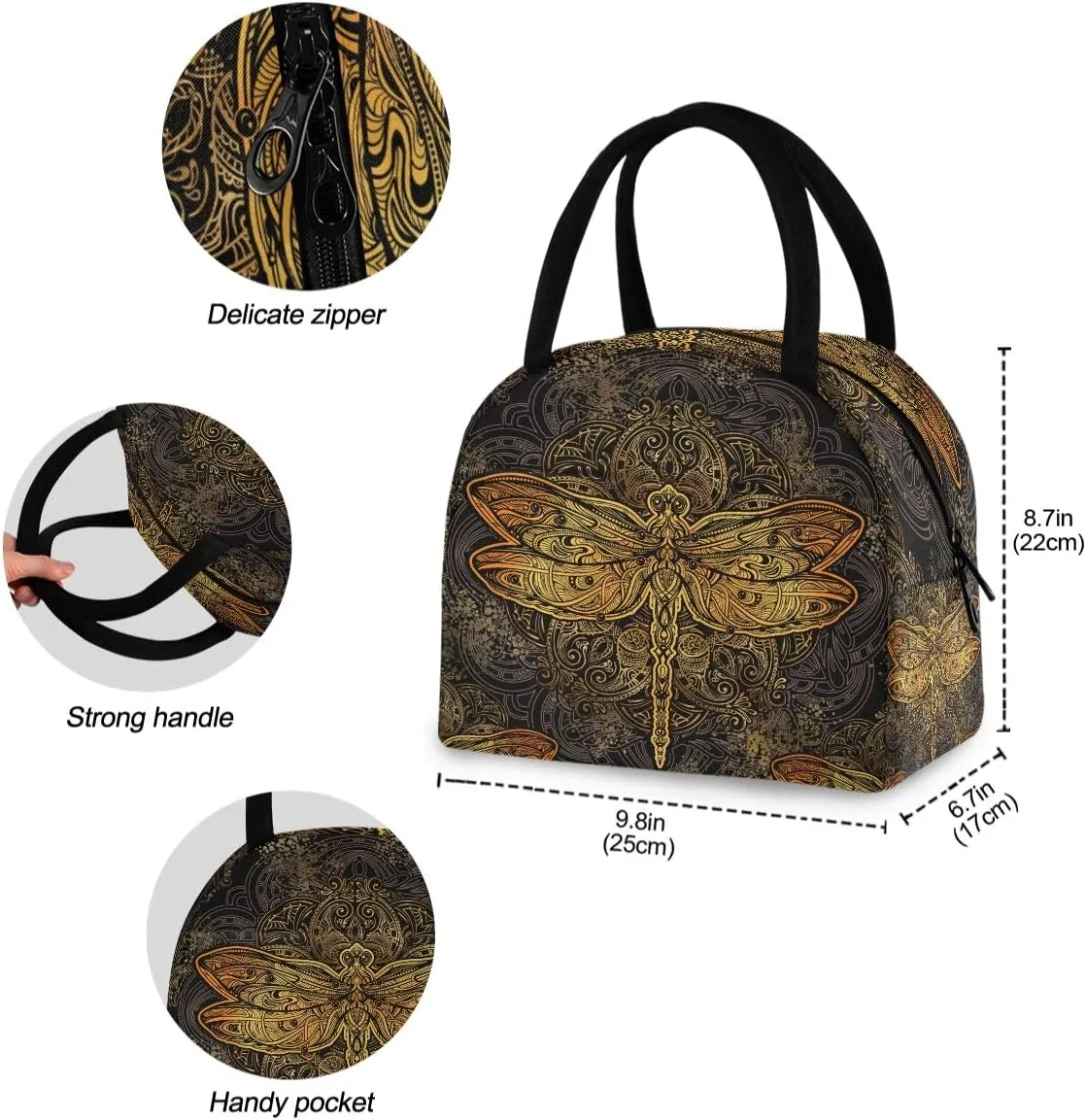 Stylish Snake Skin Print Reusable Lunch Tote Bag with Front Pocket Zipper Closure Insulated Cooler Container Bag for Man Women Work Picnic Travel Beach Fishing