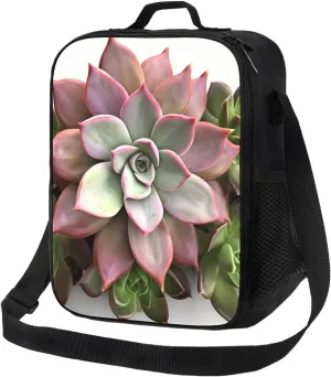 Succulent Botanical Lunch Bag for Women Men Reusable Lunch Box for Office Picnic Insulated Lunch Container Leakproof Lunch Tote Bags Portable Lunch Cooler Bag Travel Lunchbox