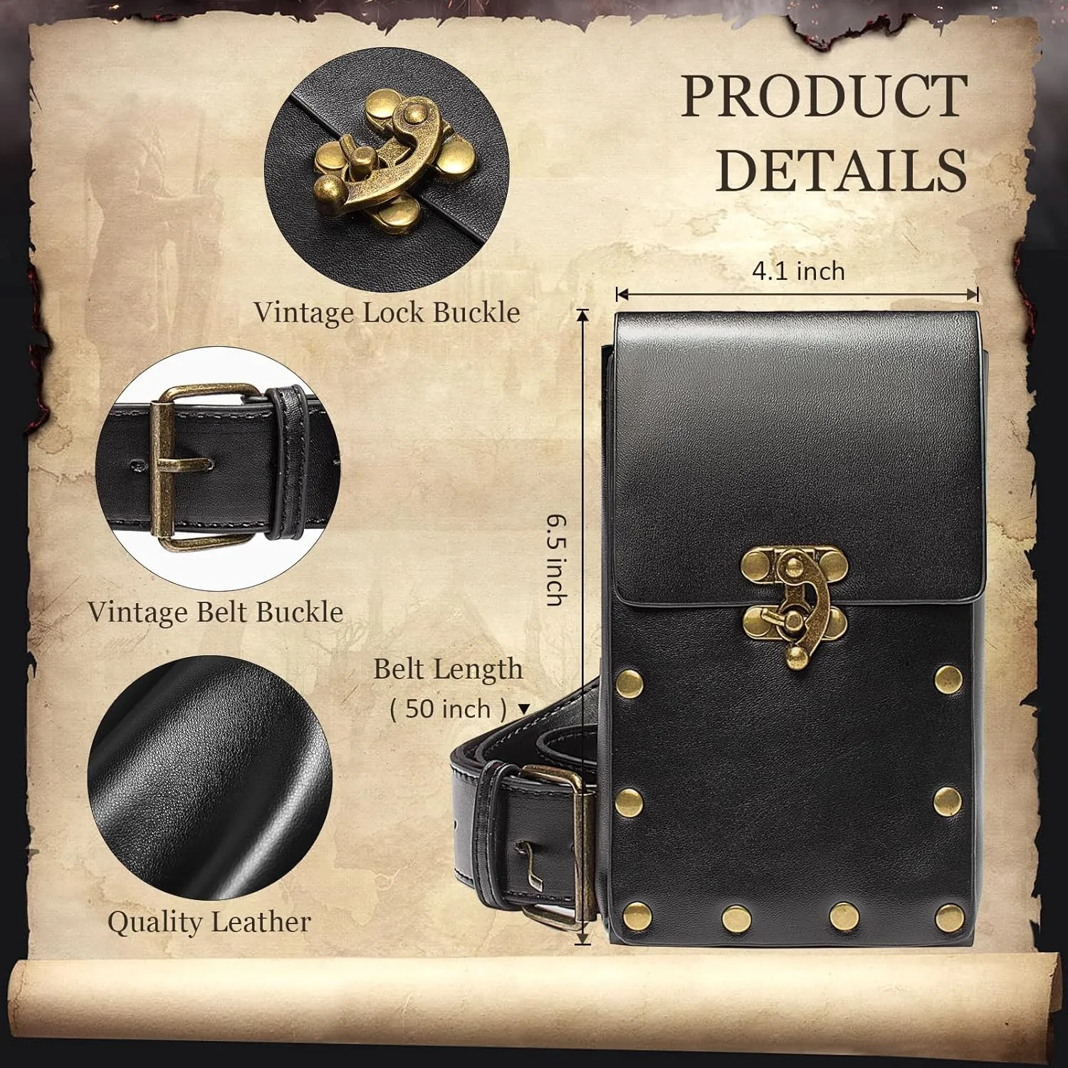 SUMGOGO Retro Belt Pouch Waist Bag Womens Fanny Pack Cellphone Holder Steampunk Medieval Renaissance Purse Costume Accessory