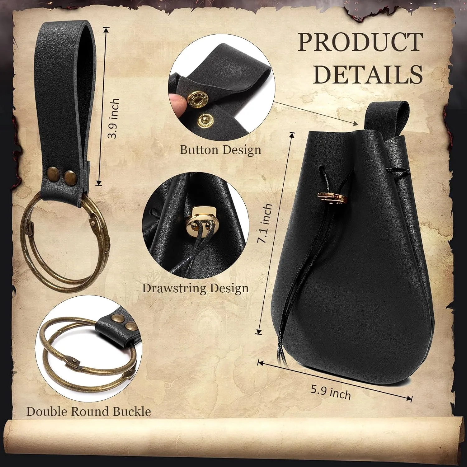 SUMGOGO Retro Belt Pouch Waist Bag Womens Fanny Pack Cellphone Holder Steampunk Medieval Renaissance Purse Costume Accessory