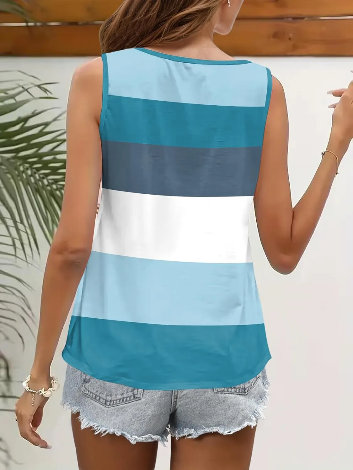 Summer Tank Tops for Women Pleated Square Neck O Ring Shoulder Sleeveless Shirts Casual Loose Fit Trendy Blouses
