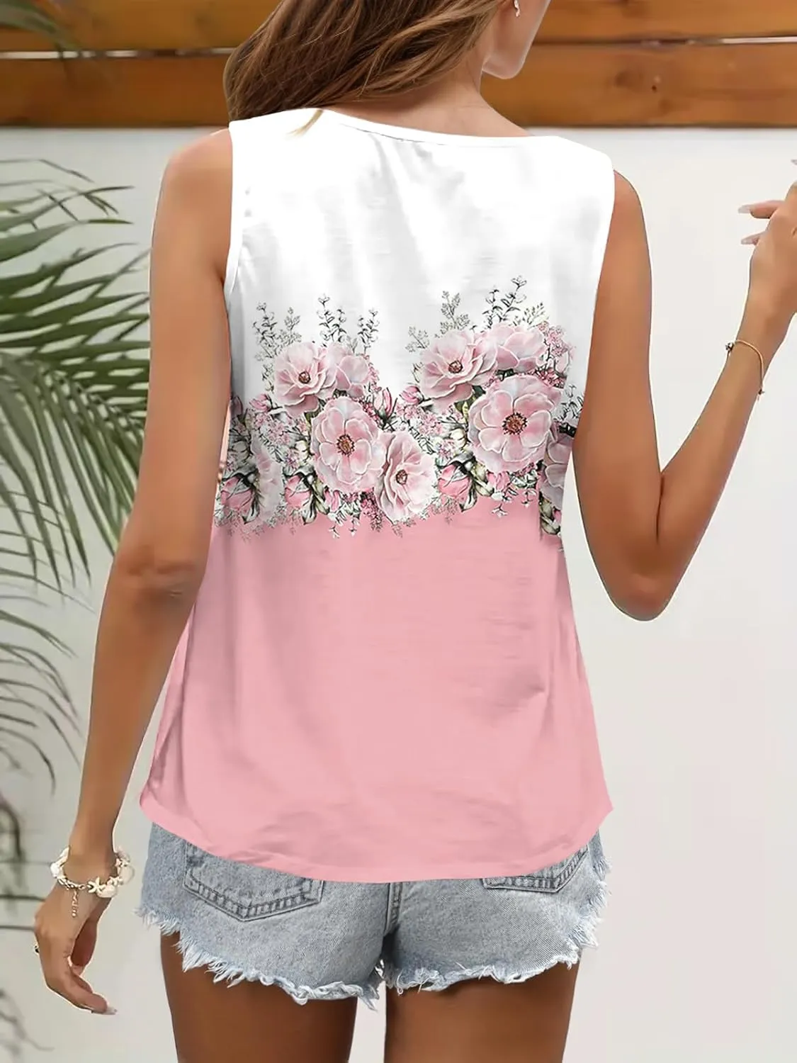 Summer Tank Tops for Women Pleated Square Neck O Ring Shoulder Sleeveless Shirts Casual Loose Fit Trendy Blouses