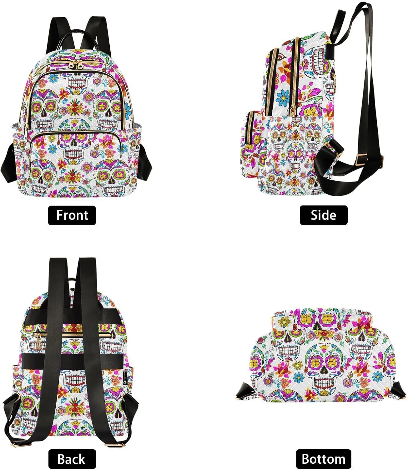 Sunlit Sugar Skulls Mini Backpack Purse, Waterproof Mini Backpack for Women 8.5 L