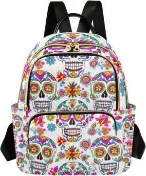 Sunlit Sugar Skulls Mini Backpack Purse, Waterproof Mini Backpack for Women 8.5 L