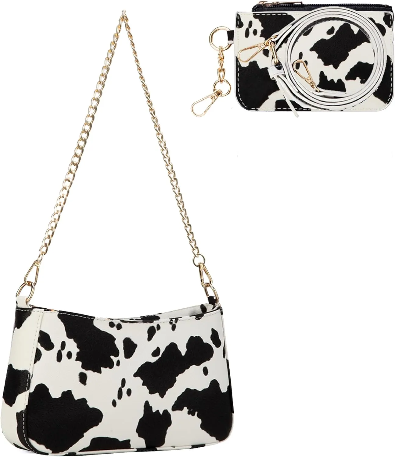 Sunwel Fashion Women's Cow Print Underarm Bag Small Shoulder Bag Crossbody Cluth Purse for Women with Double Straps