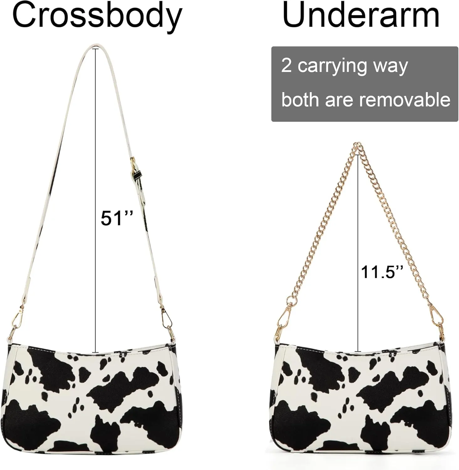Sunwel Fashion Women's Cow Print Underarm Bag Small Shoulder Bag Crossbody Cluth Purse for Women with Double Straps