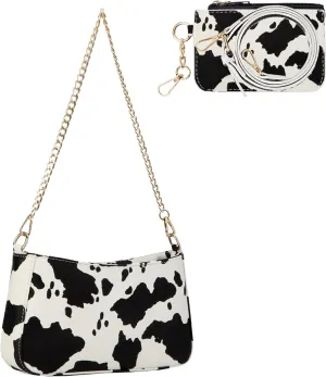 Sunwel Fashion Women's Cow Print Underarm Bag Small Shoulder Bag Crossbody Cluth Purse for Women with Double Straps