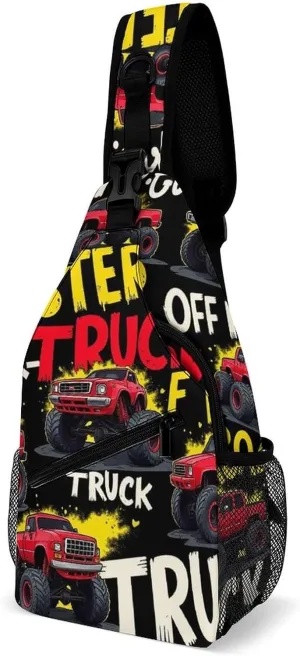 Supdreamc Men & Women Travel Backpack Camping Outdoor Bag, Red Black Monster Truck Art Sling Bag Daypack for Travel Hiking - Compact Tote Bags Backpack
