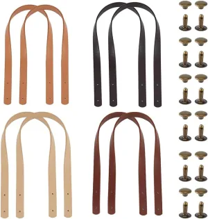 SUPERFINDINGS 4 Sets 4 Colors Imitation Leather Bag Handles 23.62x0.72inch Tote Bag Handle Strap with Iron Rivets Replacement Handle Belt for Bag Making Supplies, Hole: 3mm