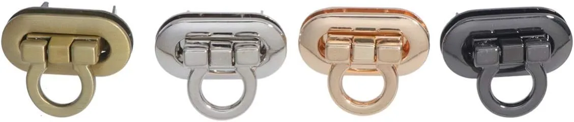SUPVOX 4pcs Clasp Turn Lock Metal Hardware Oval Craft Case Clasp Flip Lock Purse DIY Handbag Shoulder Bag Closure Purse (Light Golden, Black, Silver, Rose Gold)