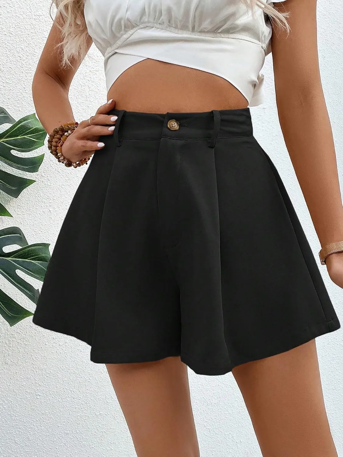 SweatyRocks Women's High Waist Wide Leg Button Front Pleated Short Summer Mini Shorts
