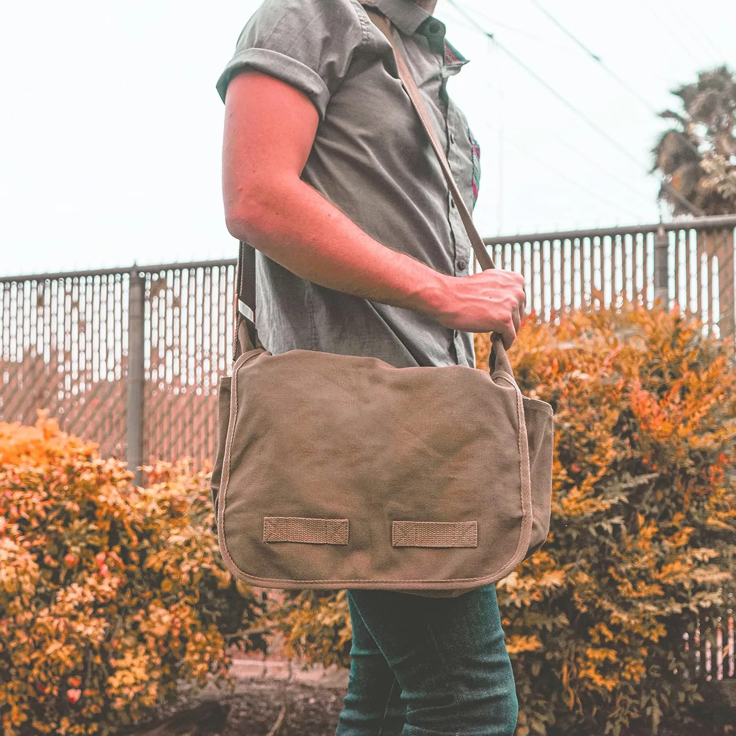 Sweetbriar Classic Vintage Messenger Bag - Original Heavyweight Cotton Canvas Shoulder Bag with Upgraded Features