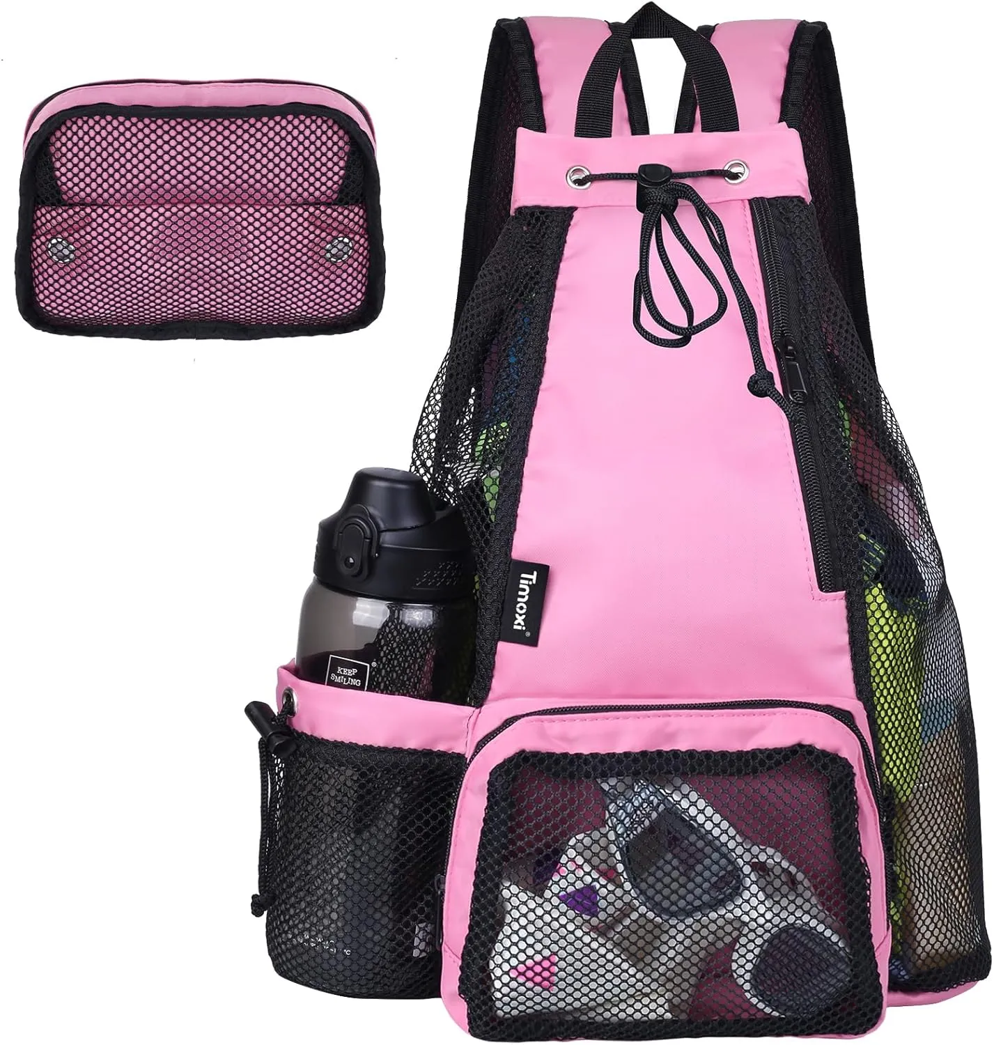Swim Bag Beach Backpack with Padded Shoulder Strap Mesh Backpack with Wet Pocket for Swimming, Gym