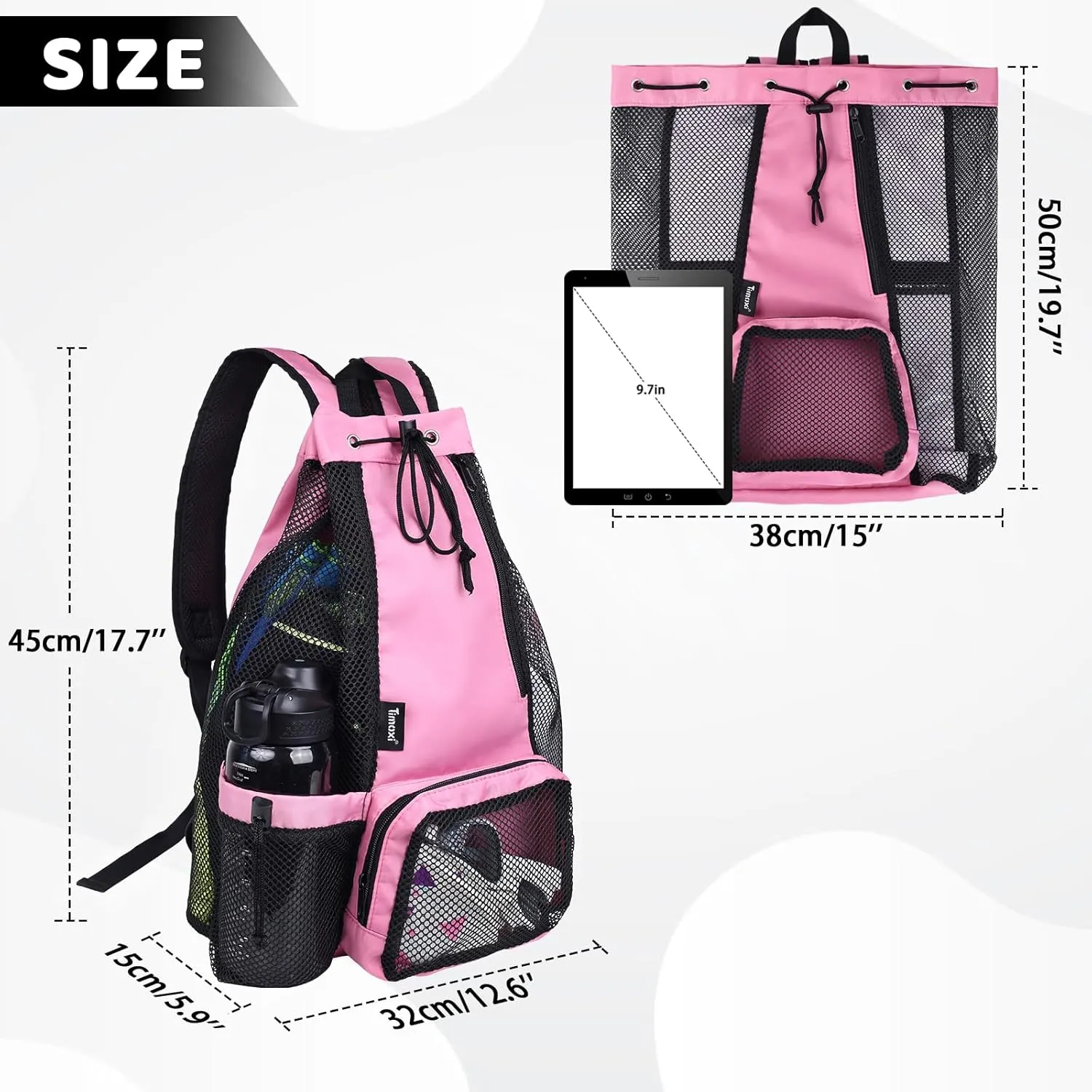 Swim Bag Beach Backpack with Padded Shoulder Strap Mesh Backpack with Wet Pocket for Swimming, Gym