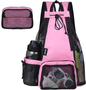 Swim Bag Beach Backpack with Padded Shoulder Strap Mesh Backpack with Wet Pocket for Swimming, Gym