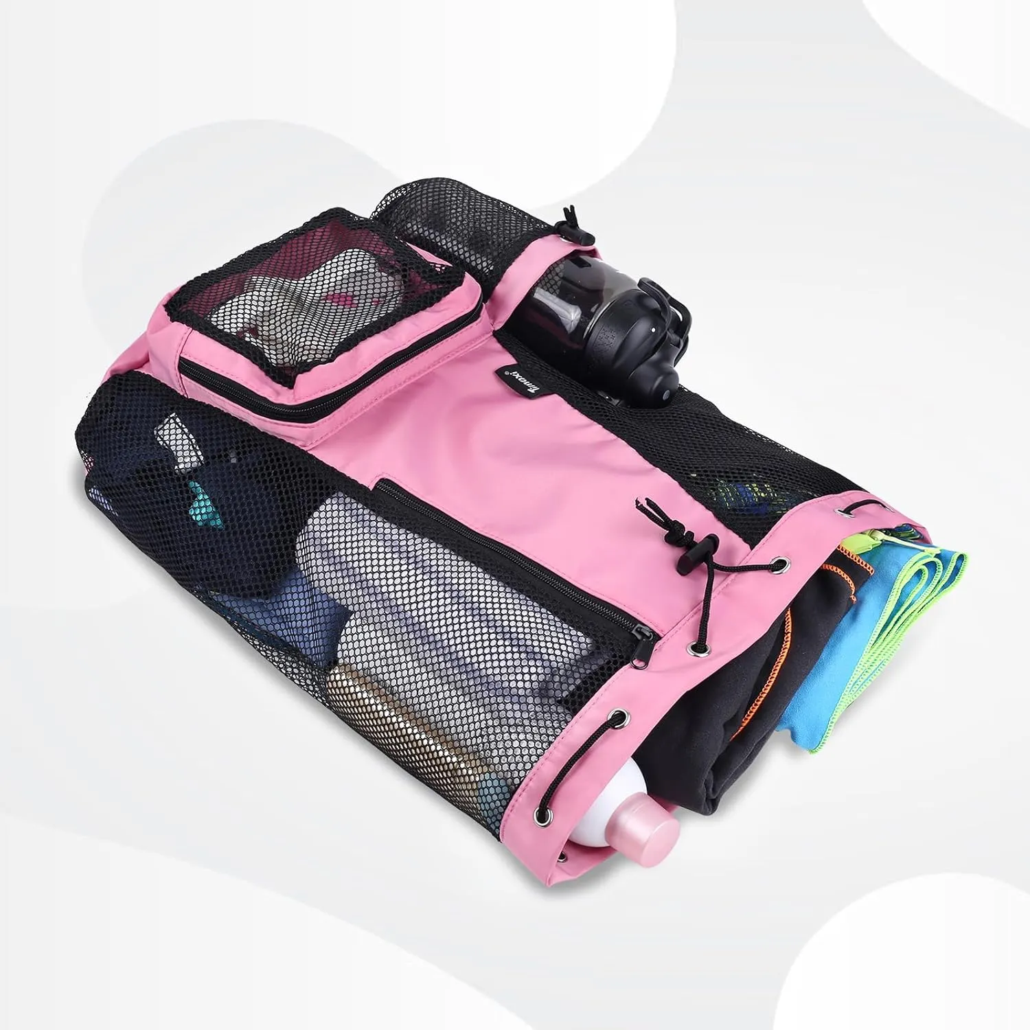 Swim Bag Beach Backpack with Padded Shoulder Strap Mesh Backpack with Wet Pocket for Swimming, Gym