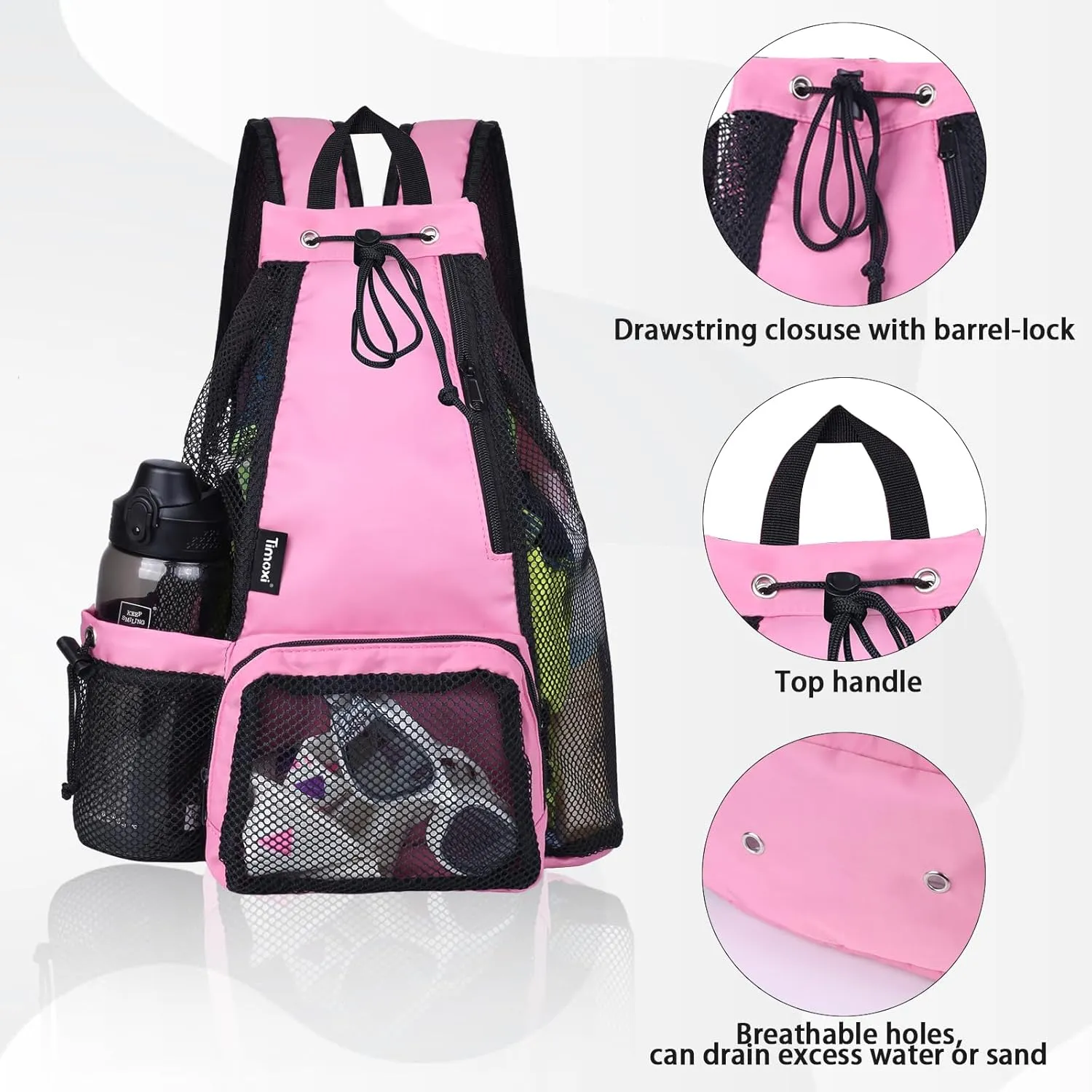 Swim Bag Beach Backpack with Padded Shoulder Strap Mesh Backpack with Wet Pocket for Swimming, Gym