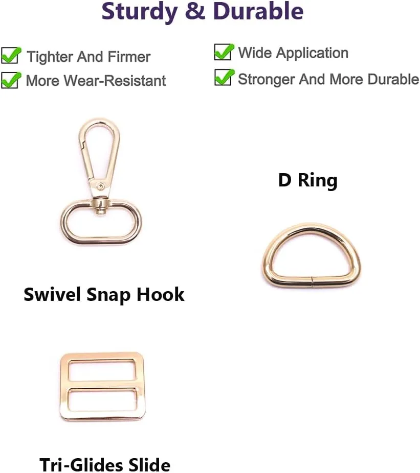 Swivel Hooks with D Ring and Tri-Glides Slide Buckle for Purse Hardware 18Pcs Metal Lanyard Swivel Clips Lobster Clasp Snap Hook for Purses Straps Handbag Making (Gold Buckle, 1 inch)