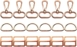 Swivel Hooks with D Ring and Tri-Glides Slide Buckle for Purse Hardware 18Pcs Metal Lanyard Swivel Clips Lobster Clasp Snap Hook for Purses Straps Handbag Making (Gold Buckle, 1 inch)