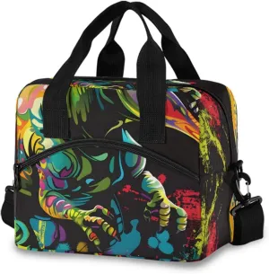 T-rex Dinosaur Tyrannosaurus Watercolor Insulated Lunch Box for Women Men Reusable Lunch Bag for Office Picnic Cooler Bags with Adjustable Shoulder Strap