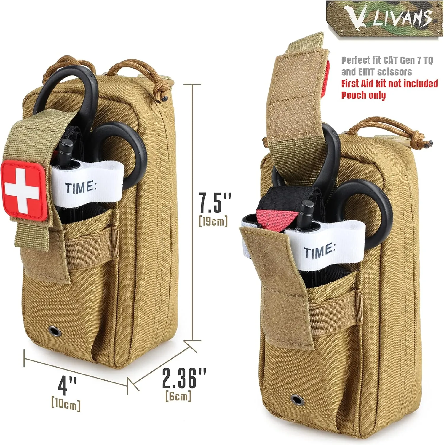 Tactical MOLLE Medical Pouch, Rip-Away EMT First Aid Pouch IFAK Trauma Kit Everyday Carry Survival Bag Include Cross Patch