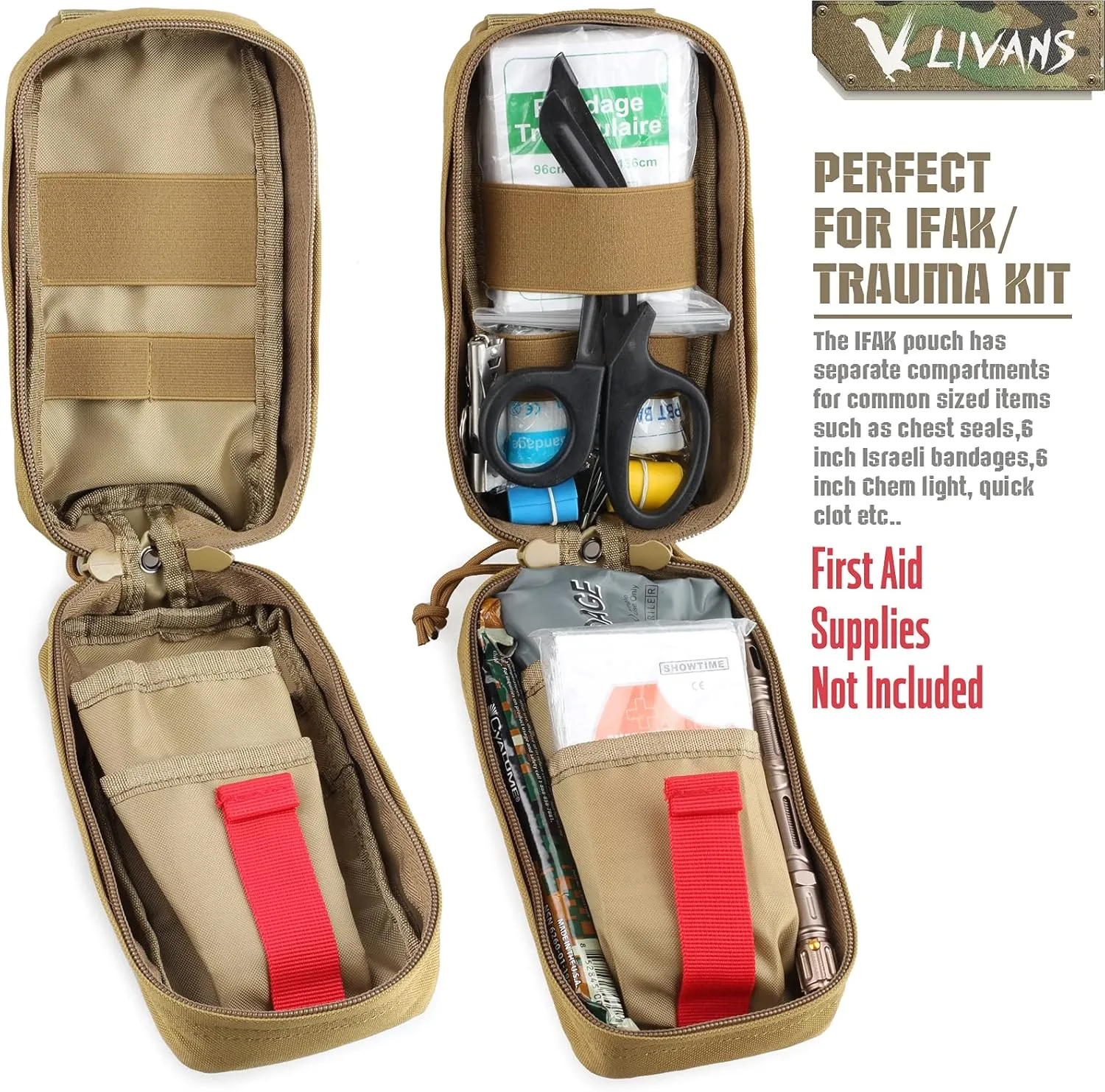 Tactical MOLLE Medical Pouch, Rip-Away EMT First Aid Pouch IFAK Trauma Kit Everyday Carry Survival Bag Include Cross Patch