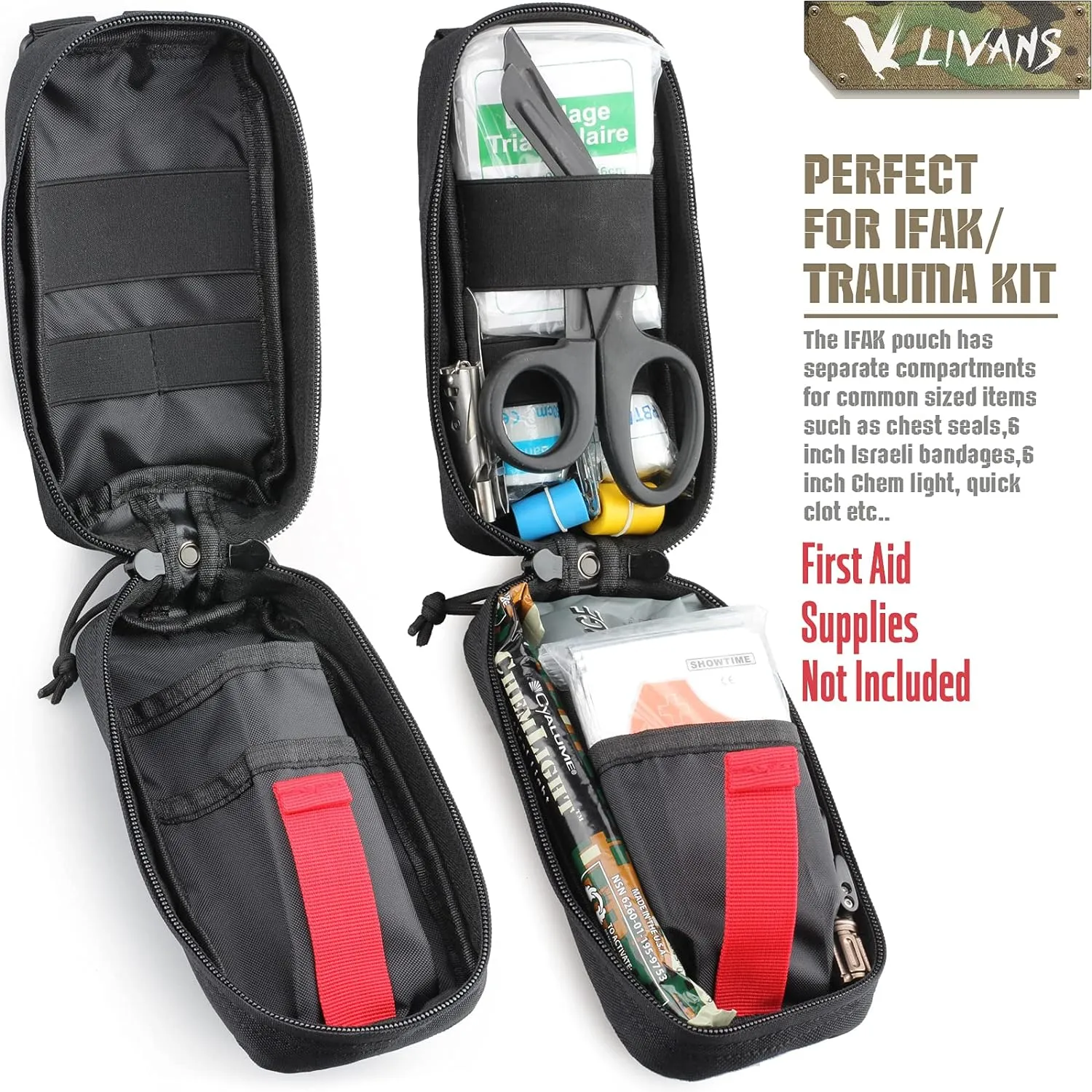Tactical MOLLE Medical Pouch, Rip-Away EMT First Aid Pouch IFAK Trauma Kit Everyday Carry Survival Bag Include Cross Patch