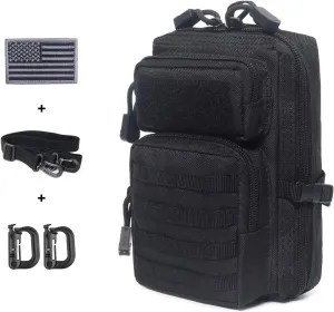 Tactical Molle Pouch Compact EDC Tool Pouch Bag Mini Utility Pouch with US Flag Patch, Shoulder Strap & Two D-Rings