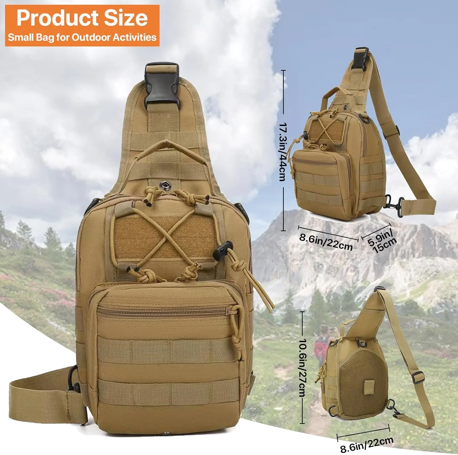 Tactical Sling Bag for Men, Small Crossbody Bag Chest Holster, EDC Shoulder Bag, Khaki