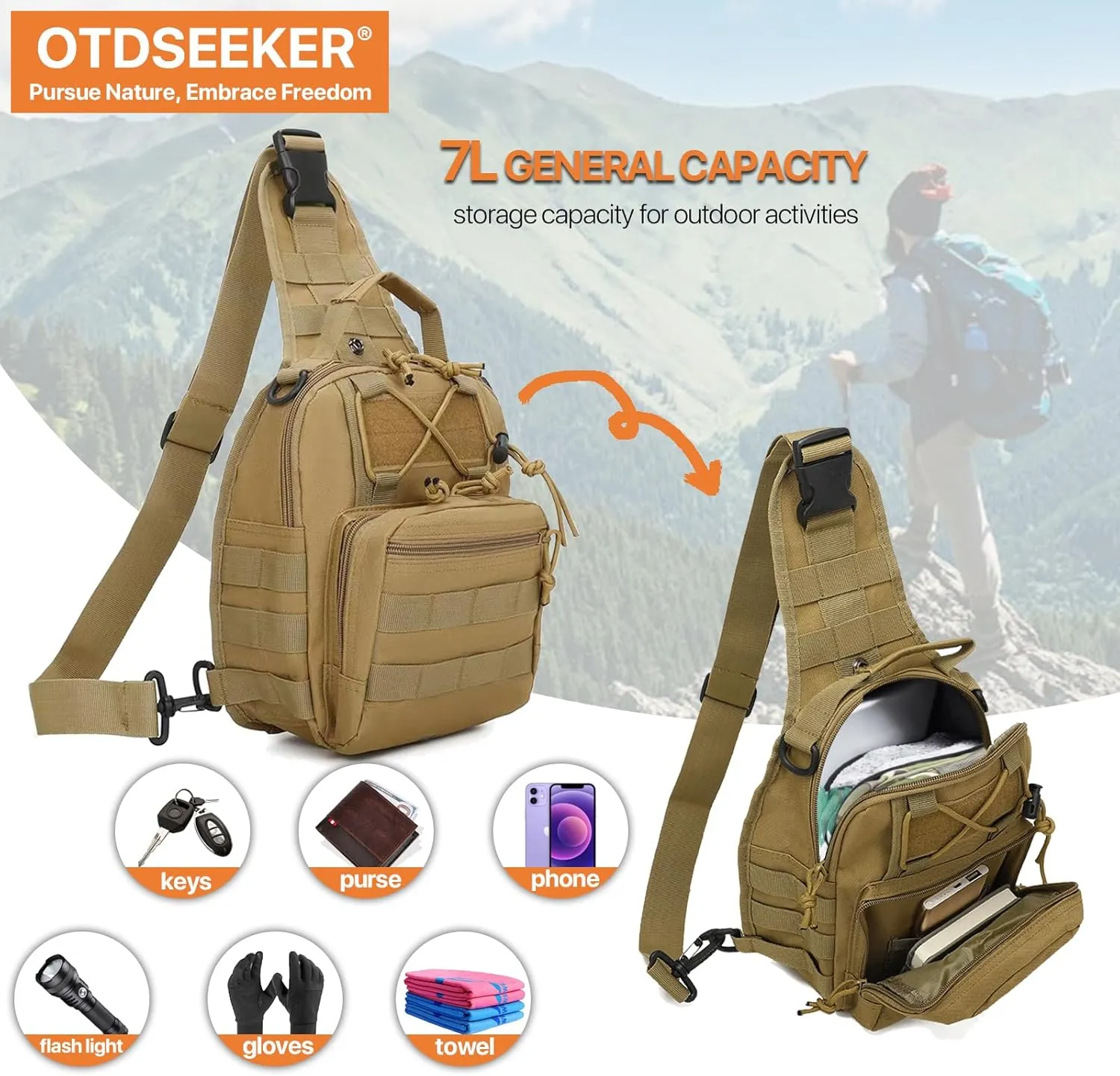 Tactical Sling Bag for Men, Small Crossbody Bag Chest Holster, EDC Shoulder Bag, Khaki