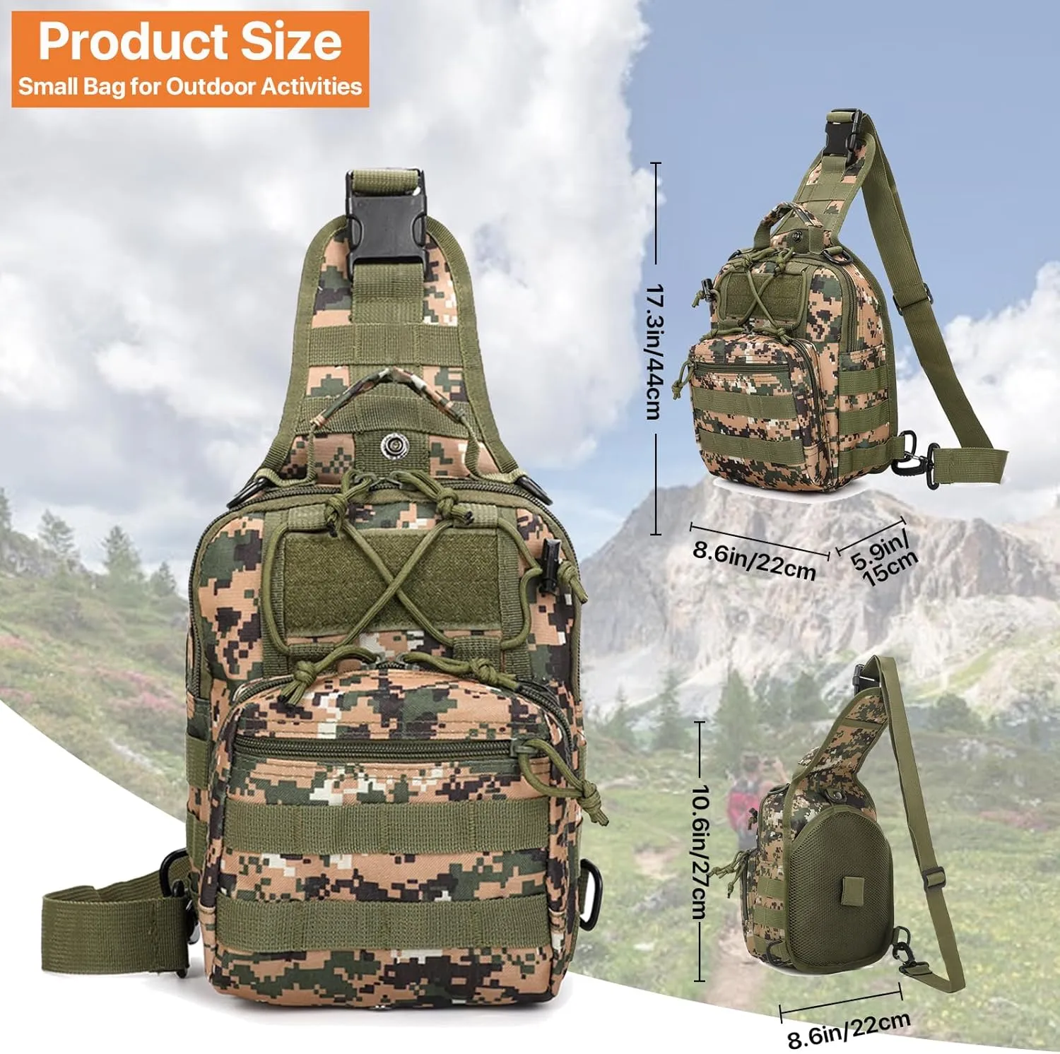Tactical Sling Bag for Men, Small Crossbody Bag Chest Holster, EDC Shoulder Bag, Woodland Ditigal