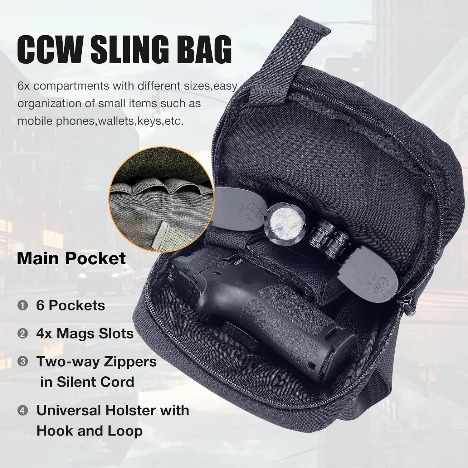 Tactical Sling Chest Bag Concealed Carry Bags with Gun Holder EDC Shoulder Crossbody Casual pac
