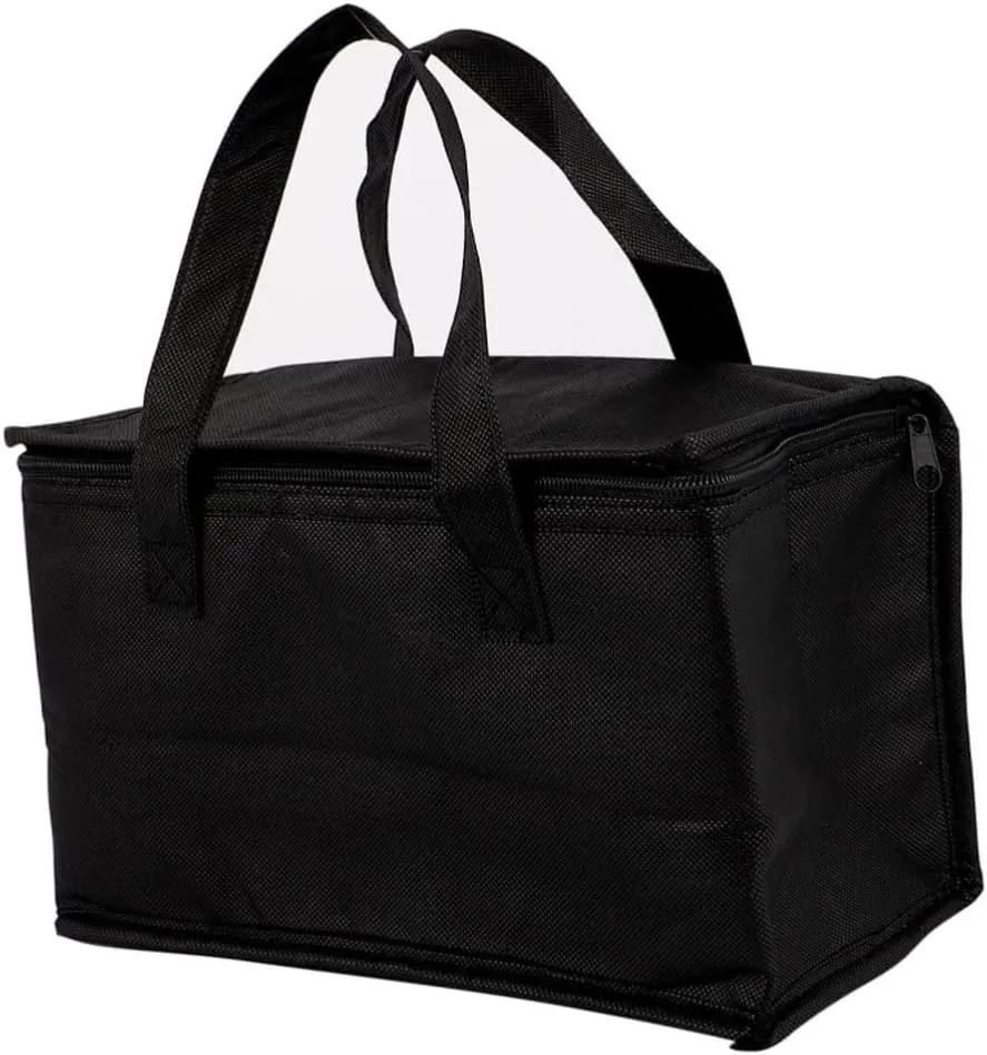 Takeaway Bag Zip Closure Insulated Lunch Box Handle Heat Preservation for Food Black