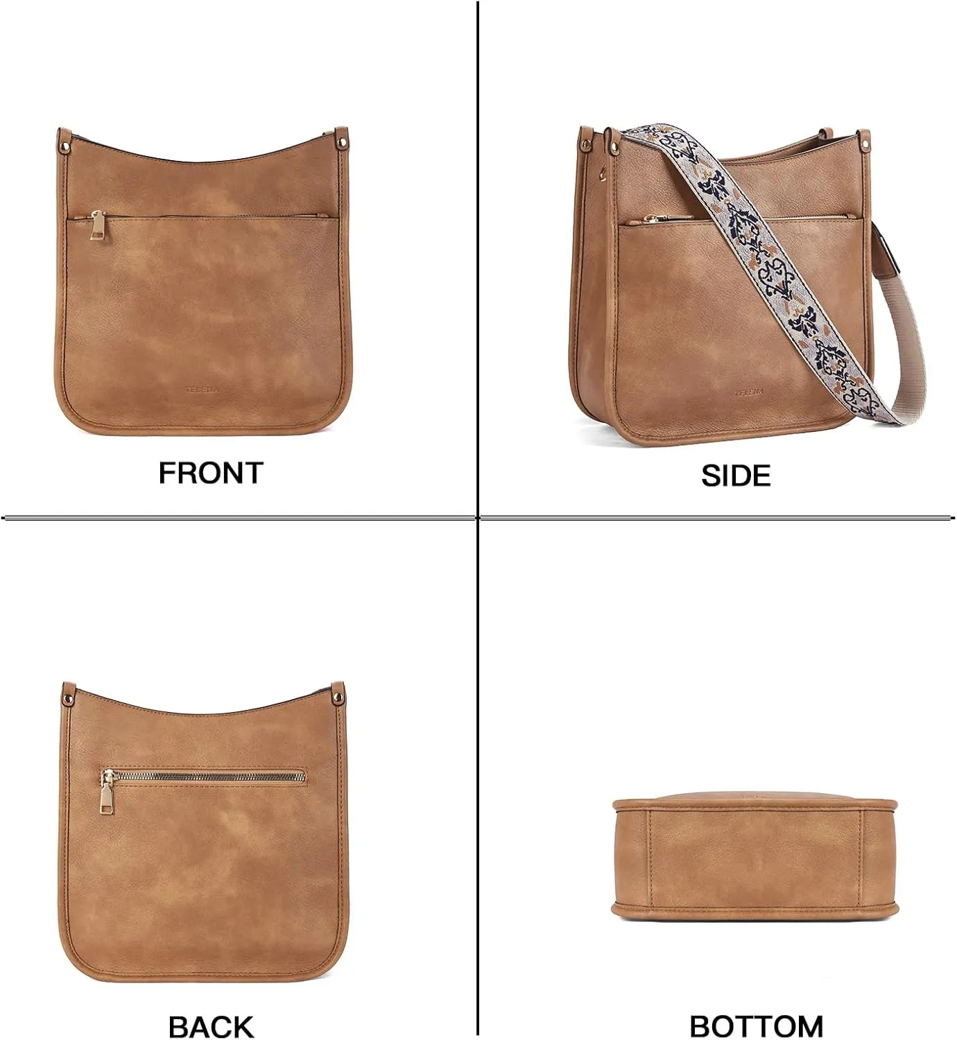 Telena Crossbody Purses for Women Trendy Vegan Leather Purses Bucket Hobo Bags Handbags with Adjustable Guitar Strap