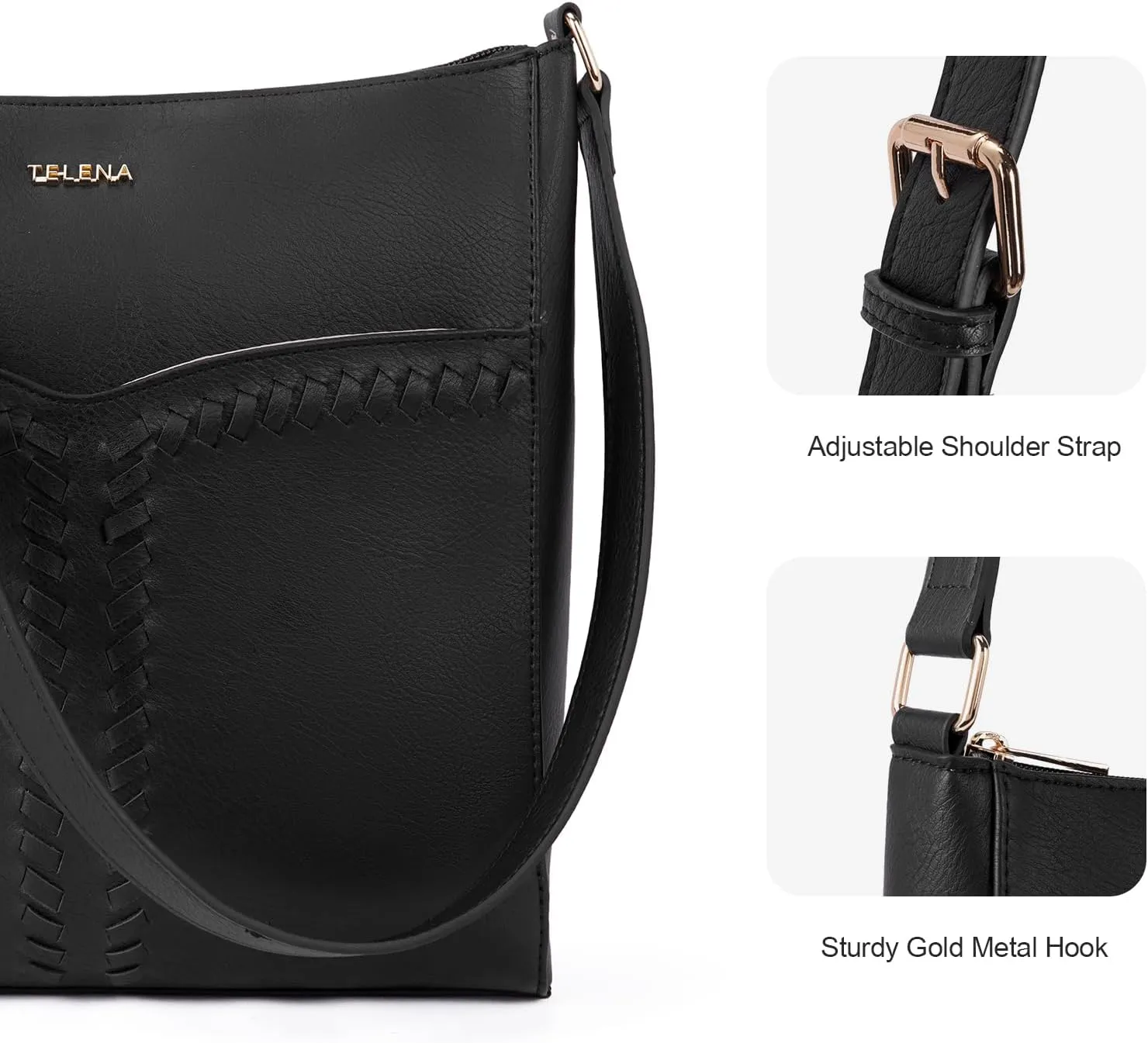 Telena Crossbody Purses for Women Trendy Vegan Leather Purses Bucket Hobo Bags Handbags with Adjustable Guitar Strap