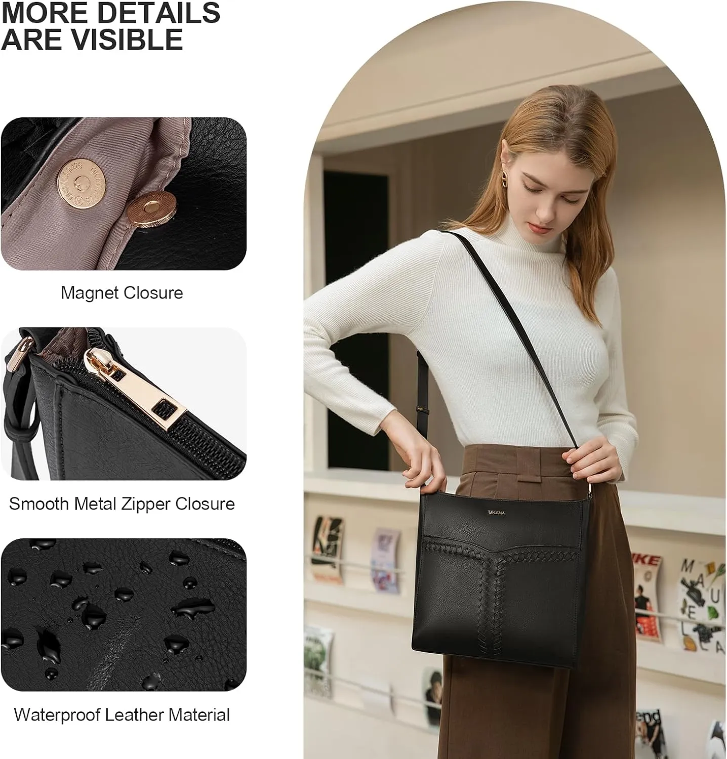 Telena Crossbody Purses for Women Trendy Vegan Leather Purses Bucket Hobo Bags Handbags with Adjustable Guitar Strap